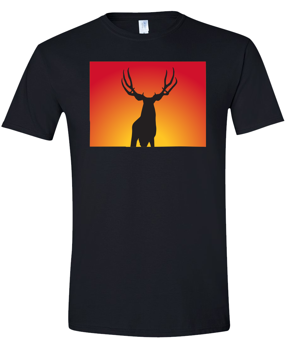 Short Sleeve T-Shirt Colorado Black Mule Deer Vibrant Design High Quality Tight Knit Ring Spun Low Maintenance Cotton Printed With The Newest Available Color Transfer Technology