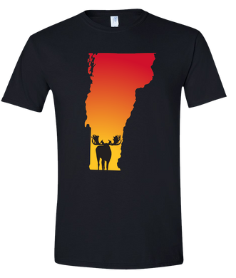 Short Sleeve T-Shirt Vermont Black Moose Vibrant Design High Quality Tight Knit Ring Spun Low Maintenance Cotton Printed With The Newest Available Color Transfer Technology