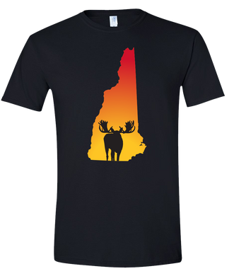Short Sleeve T-Shirt New Hampshire Black Moose Vibrant Design High Quality Tight Knit Ring Spun Low Maintenance Cotton Printed With The Newest Available Color Transfer Technology
