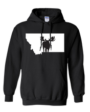 Load image into Gallery viewer, Pullover Hooded Sweatshirt Montana Black Moose Vibrant Design High Quality Tight Knit Ring Spun Low Maintenance Cotton Printed With The Newest Available Color Transfer Technology
