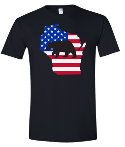 Short Sleeve T-Shirt Wisconsin Black Black Bear Vibrant Design High Quality Tight Knit Ring Spun Low Maintenance Cotton Printed With The Newest Available Color Transfer Technology