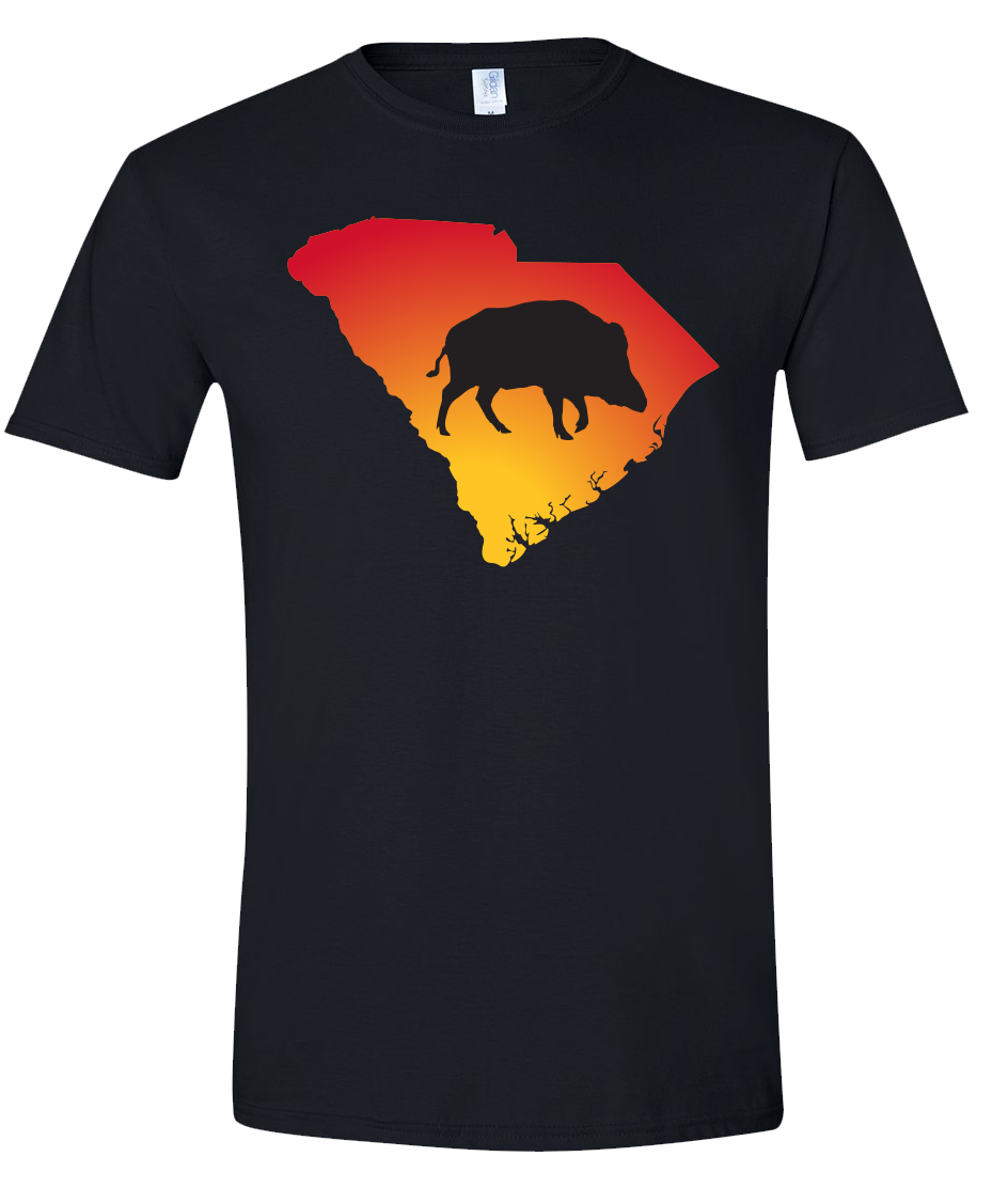 Short Sleeve T-Shirt South Carolina Black Wild Hog Vibrant Design High Quality Tight Knit Ring Spun Low Maintenance Cotton Printed With The Newest Available Color Transfer Technology