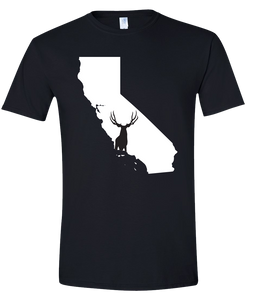 Short Sleeve T-Shirt California Black Mule Deer Vibrant Design High Quality Tight Knit Ring Spun Low Maintenance Cotton Printed With The Newest Available Color Transfer Technology