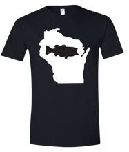 Load image into Gallery viewer, Short Sleeve T-Shirt Wisconsin Black Large Mouth Bass Vibrant Design High Quality Tight Knit Ring Spun Low Maintenance Cotton Printed With The Newest Available Color Transfer Technology