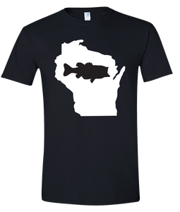 Short Sleeve T-Shirt Wisconsin Black Large Mouth Bass Vibrant Design High Quality Tight Knit Ring Spun Low Maintenance Cotton Printed With The Newest Available Color Transfer Technology