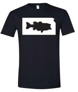 Short Sleeve T-Shirt Kansas Black Large Mouth Bass Vibrant Design High Quality Tight Knit Ring Spun Low Maintenance Cotton Printed With The Newest Available Color Transfer Technology