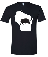 Load image into Gallery viewer, Short Sleeve T-Shirt Wisconsin Black Wild Hog Vibrant Design High Quality Tight Knit Ring Spun Low Maintenance Cotton Printed With The Newest Available Color Transfer Technology