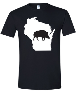 Short Sleeve T-Shirt Wisconsin Black Wild Hog Vibrant Design High Quality Tight Knit Ring Spun Low Maintenance Cotton Printed With The Newest Available Color Transfer Technology