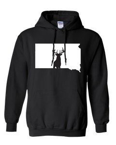 Pullover Hooded Sweatshirt South Dakota Black Whitetail Deer Vibrant Design High Quality Tight Knit Ring Spun Low Maintenance Cotton Printed With The Newest Available Color Transfer Technology