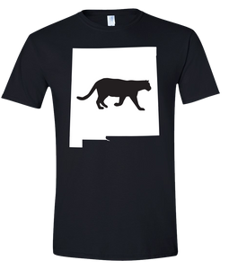 Short Sleeve T-Shirt New Mexico Black Mountain Lion Vibrant Design High Quality Tight Knit Ring Spun Low Maintenance Cotton Printed With The Newest Available Color Transfer Technology