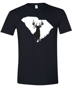 Short Sleeve T-Shirt South Carolina Black Whitetail Deer Vibrant Design High Quality Tight Knit Ring Spun Low Maintenance Cotton Printed With The Newest Available Color Transfer Technology