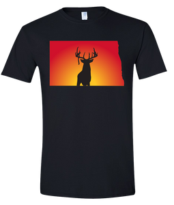 Short Sleeve T-Shirt North Dakota Black Whitetail Deer Vibrant Design High Quality Tight Knit Ring Spun Low Maintenance Cotton Printed With The Newest Available Color Transfer Technology