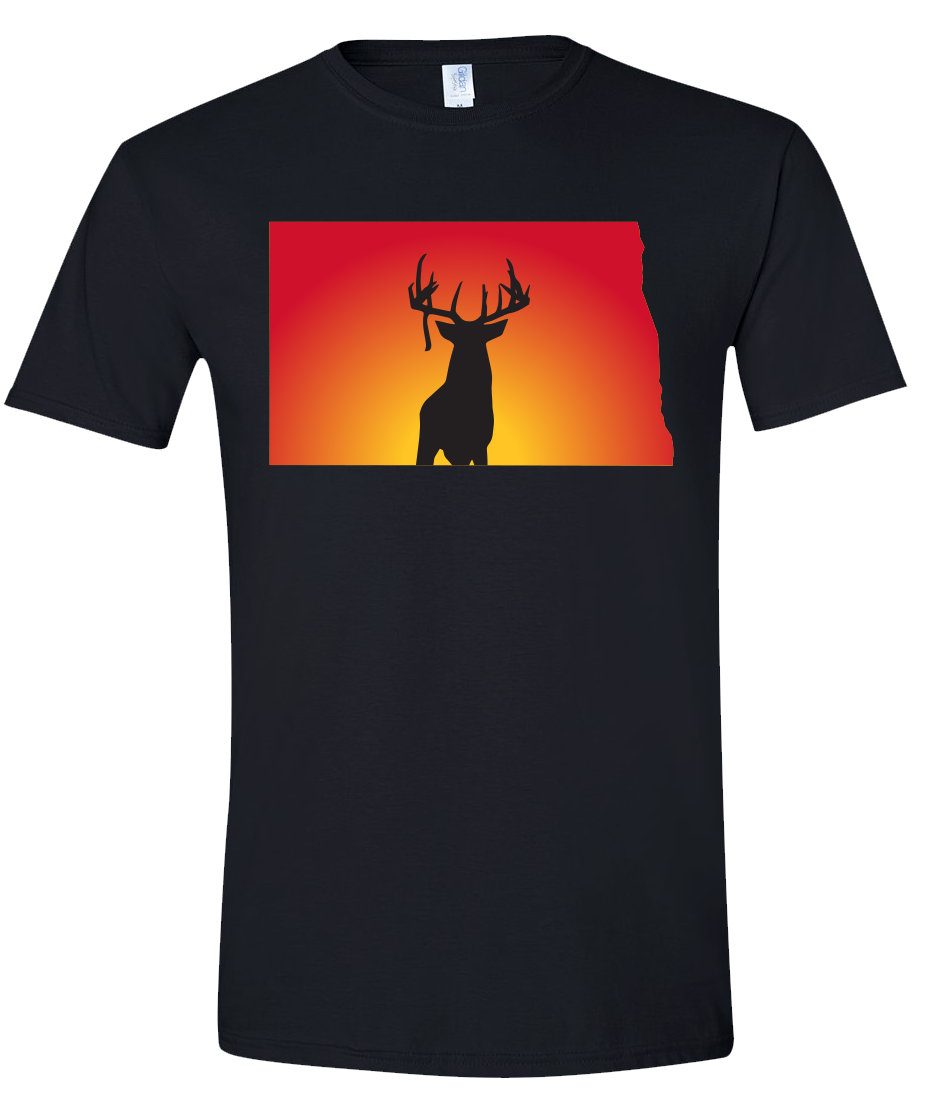 Short Sleeve T-Shirt North Dakota Black Whitetail Deer Vibrant Design High Quality Tight Knit Ring Spun Low Maintenance Cotton Printed With The Newest Available Color Transfer Technology