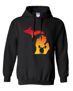 Pullover Hooded Sweatshirt Michigan Black Moose Vibrant Design High Quality Tight Knit Ring Spun Low Maintenance Cotton Printed With The Newest Available Color Transfer Technology