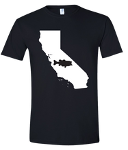 Load image into Gallery viewer, Short Sleeve T-Shirt California Black Large Mouth Bass Vibrant Design High Quality Tight Knit Ring Spun Low Maintenance Cotton Printed With The Newest Available Color Transfer Technology