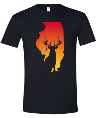 Short Sleeve T-Shirt Illinois Black Whitetail Deer Vibrant Design High Quality Tight Knit Ring Spun Low Maintenance Cotton Printed With The Newest Available Color Transfer Technology