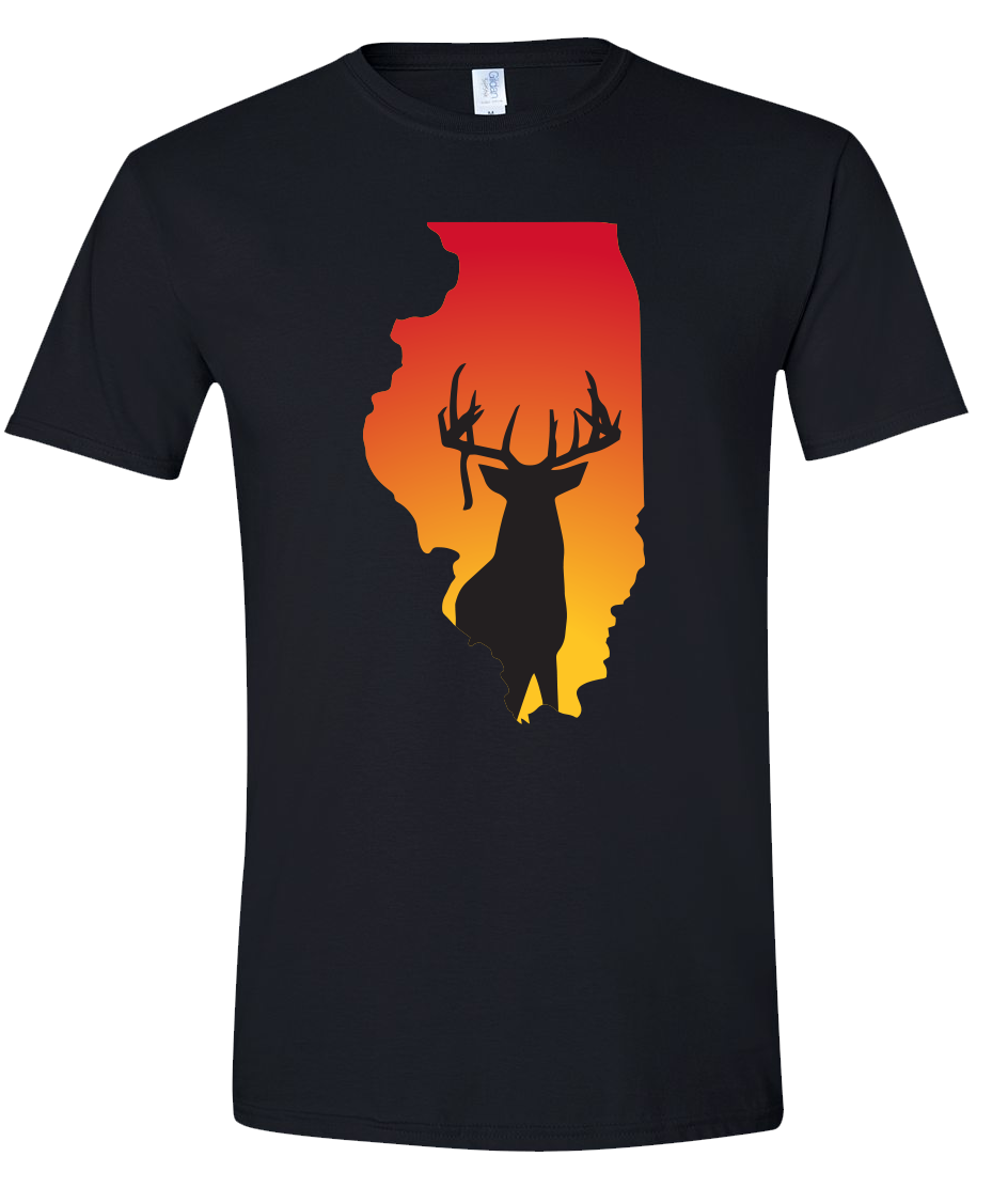 Short Sleeve T-Shirt Illinois Black Whitetail Deer Vibrant Design High Quality Tight Knit Ring Spun Low Maintenance Cotton Printed With The Newest Available Color Transfer Technology