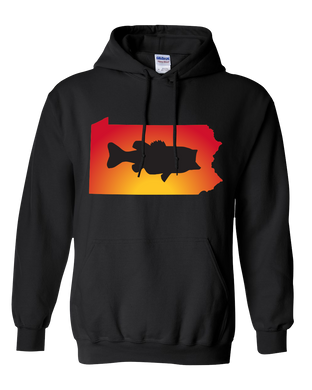 Pullover Hooded Sweatshirt Pennsylvania Black Large Mouth Bass Vibrant Design High Quality Tight Knit Ring Spun Low Maintenance Cotton Printed With The Newest Available Color Transfer Technology