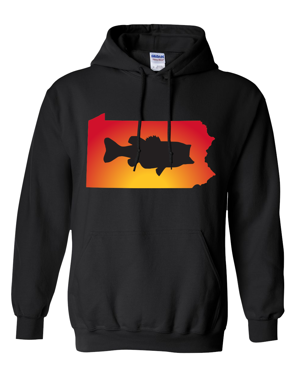 Pullover Hooded Sweatshirt Pennsylvania Black Large Mouth Bass Vibrant Design High Quality Tight Knit Ring Spun Low Maintenance Cotton Printed With The Newest Available Color Transfer Technology