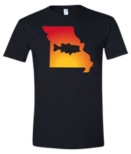 Load image into Gallery viewer, Short Sleeve T-Shirt Missouri Black Large Mouth Bass Vibrant Design High Quality Tight Knit Ring Spun Low Maintenance Cotton Printed With The Newest Available Color Transfer Technology