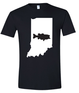 Short Sleeve T-Shirt Indiana Black Large Mouth Bass Vibrant Design High Quality Tight Knit Ring Spun Low Maintenance Cotton Printed With The Newest Available Color Transfer Technology