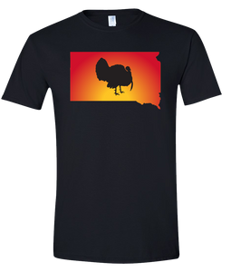Short Sleeve T-Shirt South Dakota Black Turkey Vibrant Design High Quality Tight Knit Ring Spun Low Maintenance Cotton Printed With The Newest Available Color Transfer Technology