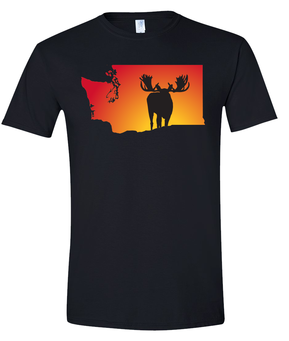 Short Sleeve T-Shirt Washington Black Moose Vibrant Design High Quality Tight Knit Ring Spun Low Maintenance Cotton Printed With The Newest Available Color Transfer Technology