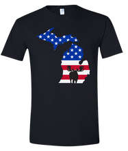 Load image into Gallery viewer, Short Sleeve T-Shirt Michigan Black Moose Vibrant Design High Quality Tight Knit Ring Spun Low Maintenance Cotton Printed With The Newest Available Color Transfer Technology
