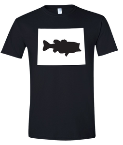 Short Sleeve T-Shirt Wyoming Black Large Mouth Bass Vibrant Design High Quality Tight Knit Ring Spun Low Maintenance Cotton Printed With The Newest Available Color Transfer Technology