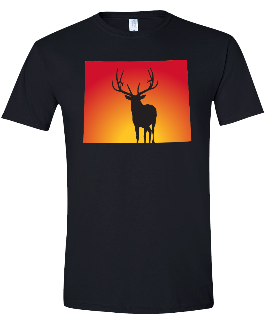Short Sleeve T-Shirt Wyoming Black Elk Vibrant Design High Quality Tight Knit Ring Spun Low Maintenance Cotton Printed With The Newest Available Color Transfer Technology