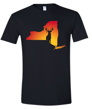 Load image into Gallery viewer, Short Sleeve T-Shirt New York Black Whitetail Deer Vibrant Design High Quality Tight Knit Ring Spun Low Maintenance Cotton Printed With The Newest Available Color Transfer Technology