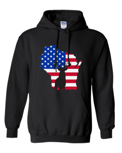 Pullover Hooded Sweatshirt Wisconsin Black Whitetail Deer Vibrant Design High Quality Tight Knit Ring Spun Low Maintenance Cotton Printed With The Newest Available Color Transfer Technology