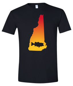Short Sleeve T-Shirt New Hampshire Black Large Mouth Bass Vibrant Design High Quality Tight Knit Ring Spun Low Maintenance Cotton Printed With The Newest Available Color Transfer Technology