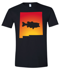 Short Sleeve T-Shirt New Mexico Black Large Mouth Bass Vibrant Design High Quality Tight Knit Ring Spun Low Maintenance Cotton Printed With The Newest Available Color Transfer Technology