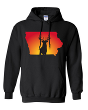 Load image into Gallery viewer, Pullover Hooded Sweatshirt Iowa Black Whitetail Deer Vibrant Design High Quality Tight Knit Ring Spun Low Maintenance Cotton Printed With The Newest Available Color Transfer Technology