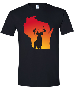 Short Sleeve T-Shirt Wisconsin Black Whitetail Deer Vibrant Design High Quality Tight Knit Ring Spun Low Maintenance Cotton Printed With The Newest Available Color Transfer Technology