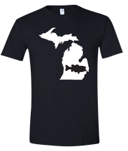 Load image into Gallery viewer, Short Sleeve T-Shirt Michigan Black Large Mouth Bass Vibrant Design High Quality Tight Knit Ring Spun Low Maintenance Cotton Printed With The Newest Available Color Transfer Technology