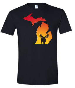 Short Sleeve T-Shirt Michigan Black Moose Vibrant Design High Quality Tight Knit Ring Spun Low Maintenance Cotton Printed With The Newest Available Color Transfer Technology