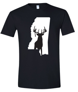 Short Sleeve T-Shirt Mississippi Black Whitetail Deer Vibrant Design High Quality Tight Knit Ring Spun Low Maintenance Cotton Printed With The Newest Available Color Transfer Technology