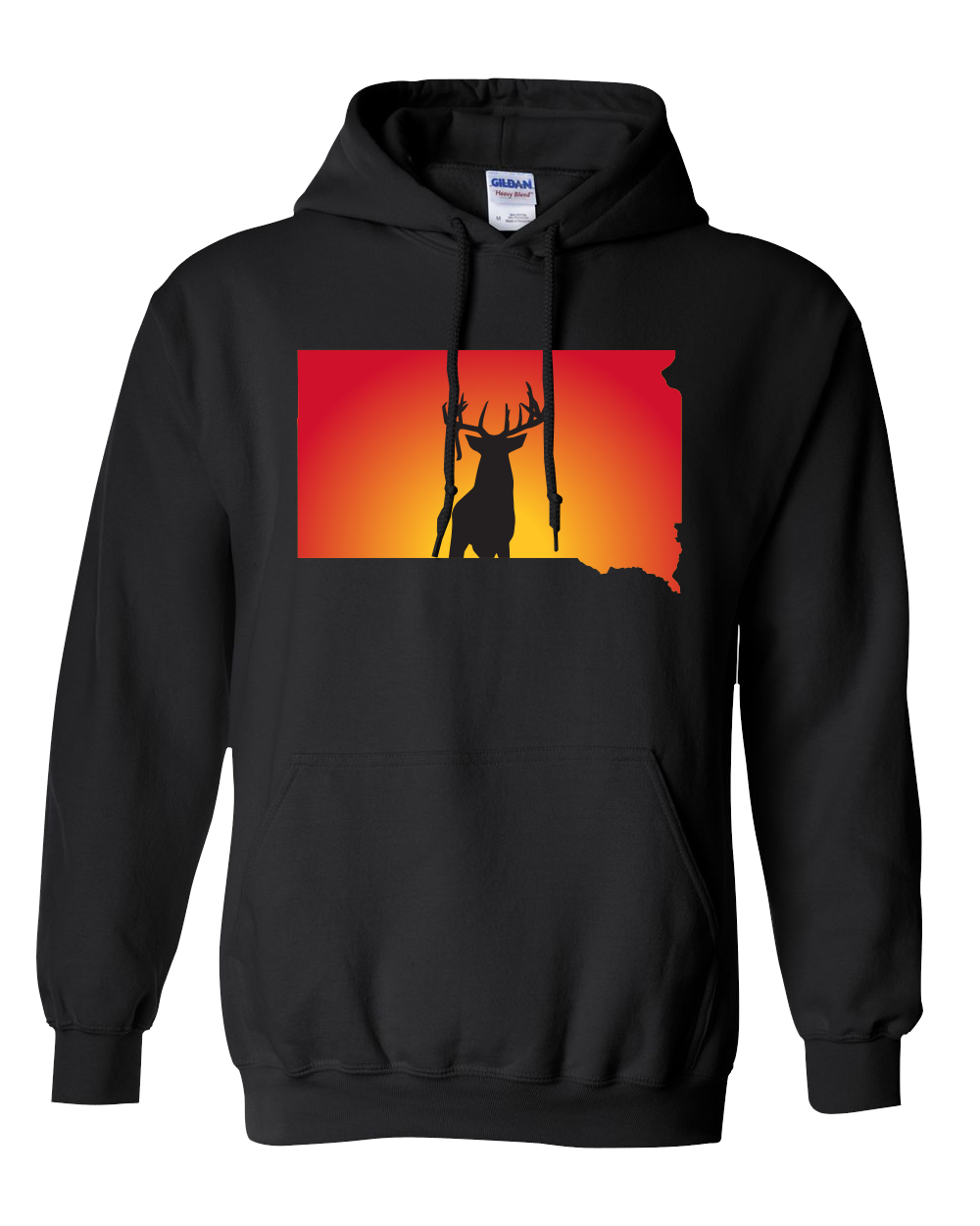 Pullover Hooded Sweatshirt South Dakota Black Whitetail Deer Vibrant Design High Quality Tight Knit Ring Spun Low Maintenance Cotton Printed With The Newest Available Color Transfer Technology