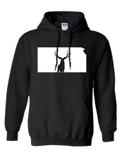 Load image into Gallery viewer, Pullover Hooded Sweatshirt Kansas Black Mule Deer Vibrant Design High Quality Tight Knit Ring Spun Low Maintenance Cotton Printed With The Newest Available Color Transfer Technology