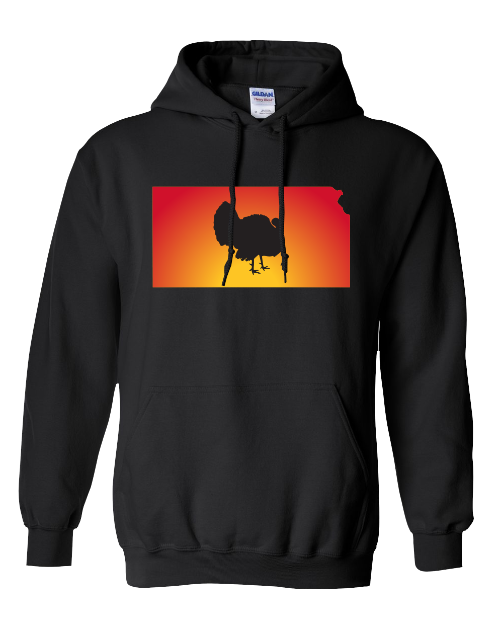 Pullover Hooded Sweatshirt Kansas Black Turkey Vibrant Design High Quality Tight Knit Ring Spun Low Maintenance Cotton Printed With The Newest Available Color Transfer Technology