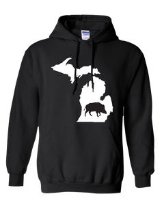 Pullover Hooded Sweatshirt Michigan Black Wild Hog Vibrant Design High Quality Tight Knit Ring Spun Low Maintenance Cotton Printed With The Newest Available Color Transfer Technology
