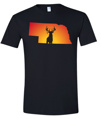 Short Sleeve T-Shirt Nebraska Black Whitetail Deer Vibrant Design High Quality Tight Knit Ring Spun Low Maintenance Cotton Printed With The Newest Available Color Transfer Technology