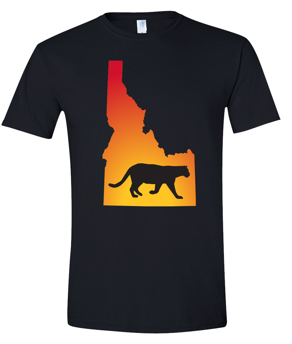 Short Sleeve T-Shirt Idaho Black Mountain Lion Vibrant Design High Quality Tight Knit Ring Spun Low Maintenance Cotton Printed With The Newest Available Color Transfer Technology