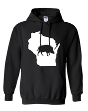 Load image into Gallery viewer, Pullover Hooded Sweatshirt Wisconsin Black Wild Hog Vibrant Design High Quality Tight Knit Ring Spun Low Maintenance Cotton Printed With The Newest Available Color Transfer Technology
