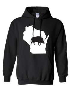 Pullover Hooded Sweatshirt Wisconsin Black Wild Hog Vibrant Design High Quality Tight Knit Ring Spun Low Maintenance Cotton Printed With The Newest Available Color Transfer Technology