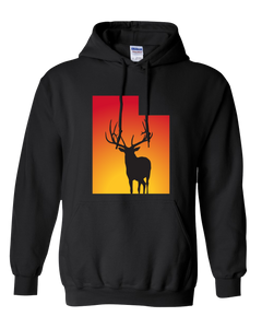 Pullover Hooded Sweatshirt Utah Black Elk Vibrant Design High Quality Tight Knit Ring Spun Low Maintenance Cotton Printed With The Newest Available Color Transfer Technology