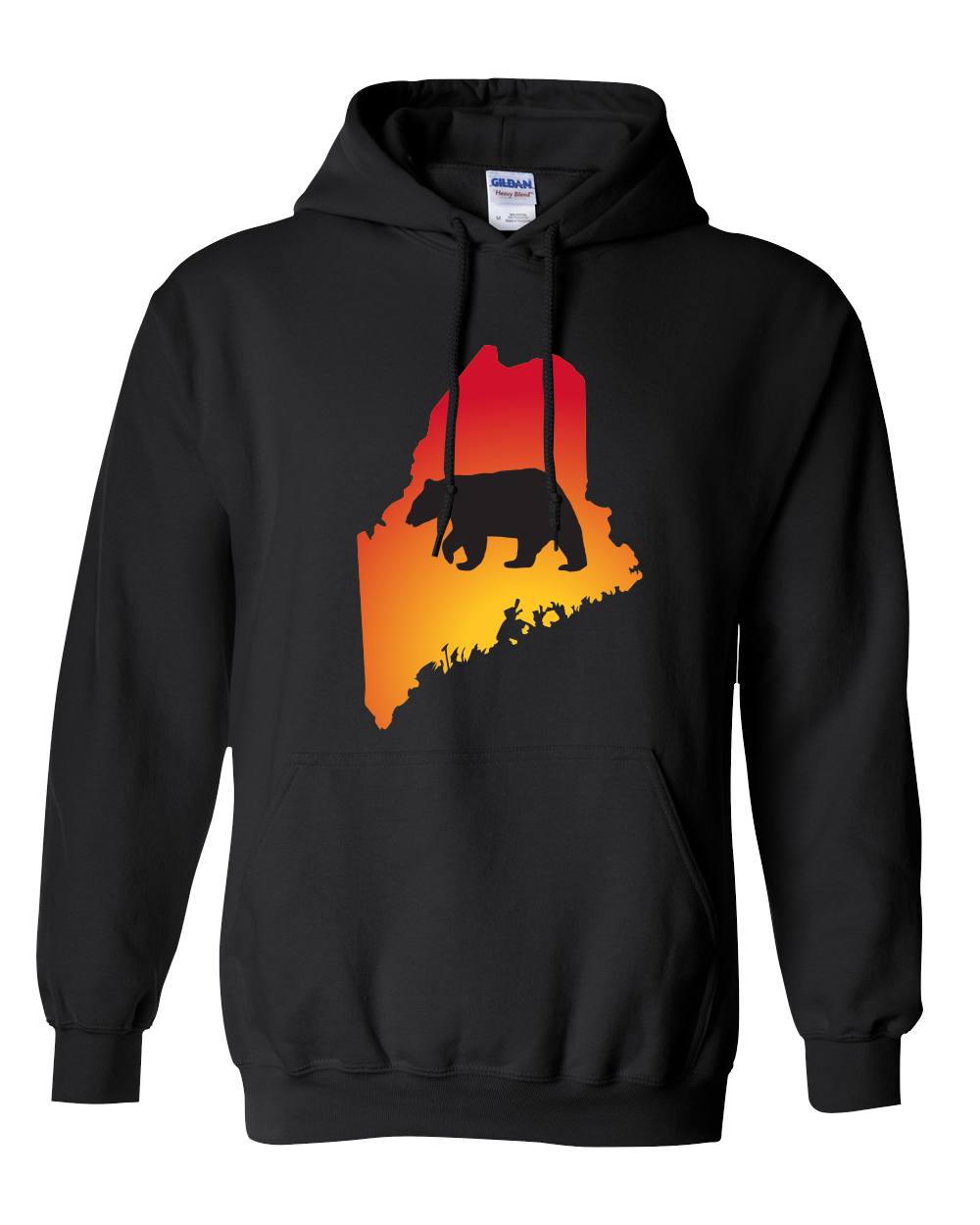 Pullover Hooded Sweatshirt Maine Black Black Bear Vibrant Design High Quality Tight Knit Ring Spun Low Maintenance Cotton Printed With The Newest Available Color Transfer Technology
