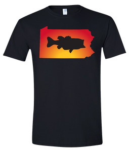 Short Sleeve T-Shirt Pennsylvania Black Large Mouth Bass Vibrant Design High Quality Tight Knit Ring Spun Low Maintenance Cotton Printed With The Newest Available Color Transfer Technology